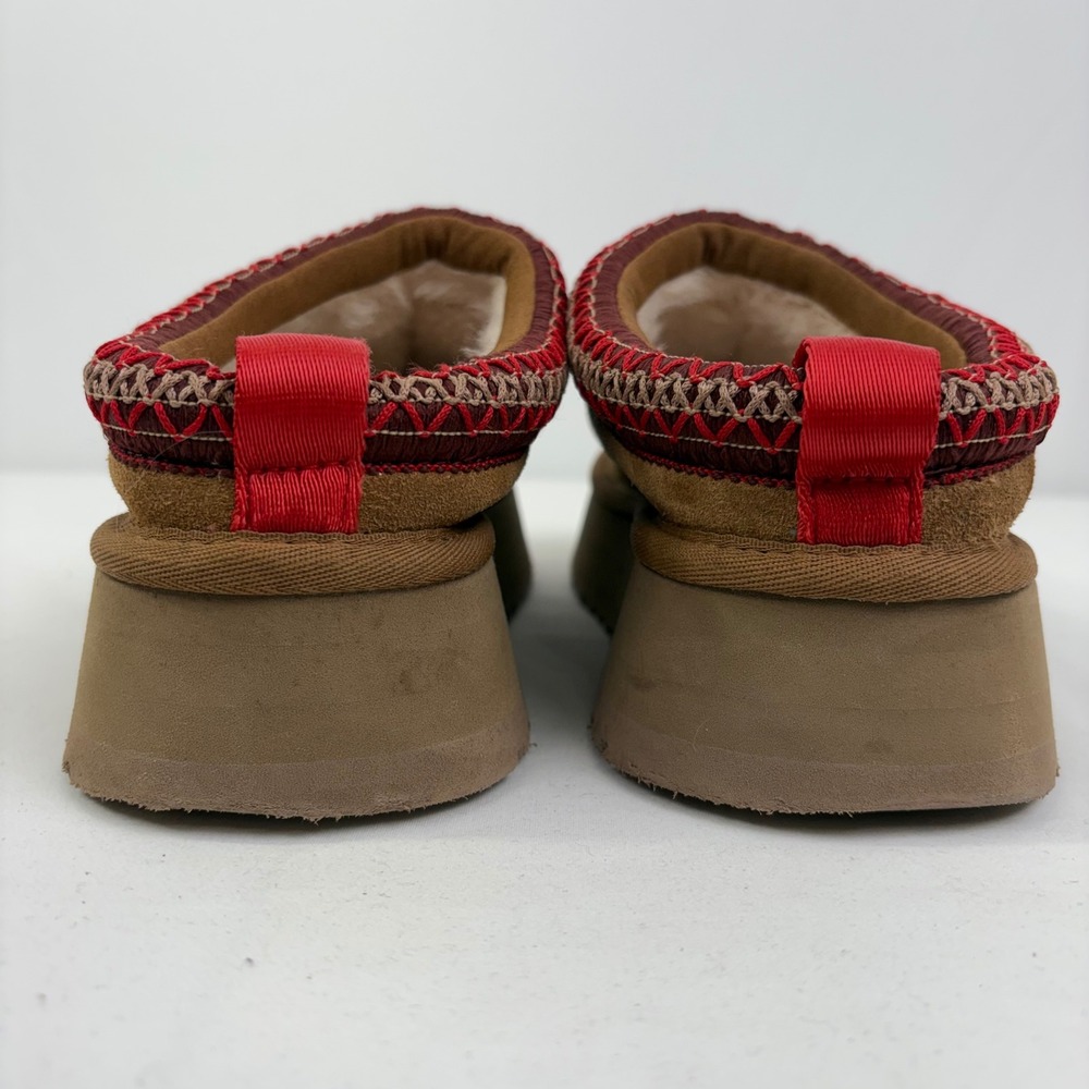 UGG Women's Tazz Suede Platform Slippers Clogs Chestnut Sheepskin Size 6 - Picture 2 of 12